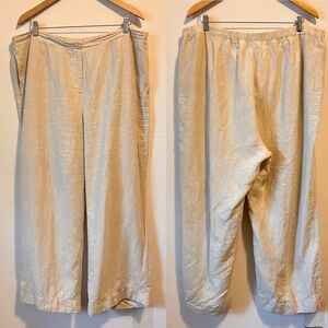Liz Claiborne 2X Women’s Beige Elastic-Waist Wide Leg Linen Pants